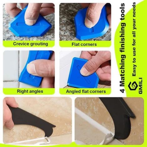 Outils de l'enlève joint 5 en 1 - Acier inoxydable - Kit Lisseur de joints Silicone - 3 grattoirs d'angle (1/4)