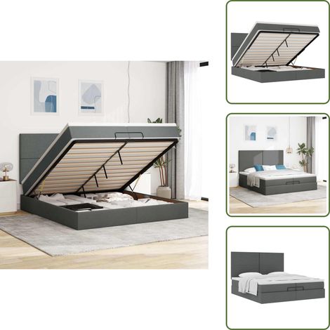 The Living Store Ottoman-Bett mit Matratzen Dunkelgrau 200x200 cm Stoff - Matratze (1/5)