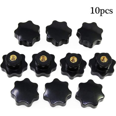 10 piezas de plástico negro con forma de estrella, M8, cabezal de rosca hembra, perilla de abrazadera, mango de agarre para máquina herramienta