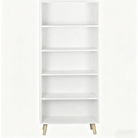CHICFURN Librería 60 x 24 x 144 cm blanca en melamina con patas de madera, 5 niveles (1/5)