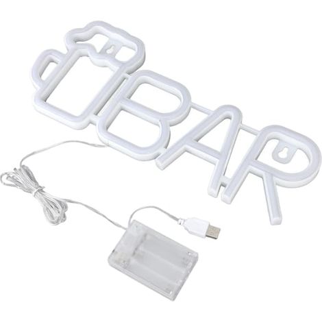 Enseigne lumineuse LED néon en forme de BAR, alimentée par USB ou piles, haute sécurité, idéale pour une chambre, une fête ou un jardin. Couleur : blanc. (1/5)