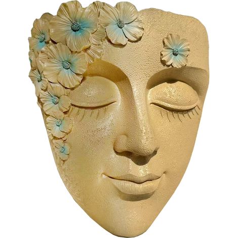 Pot de Fleur mural Sculptural  Vase Décoratif Émbroché Forme Visage en kaki  Artisanat Unique pour décoration personnalisée (1/5)