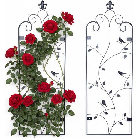 Relaxdays Trellis, set of 2, wall trellis HxW 110 x 38 cm, climbing plant support, wall-mounted, steel, black