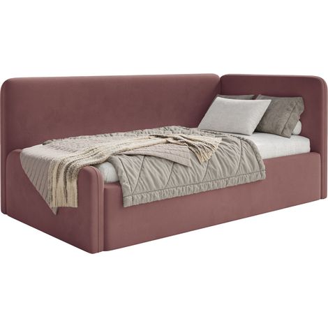 Selsey Fanko – Jugendbett 90x200 cm mit Rausfallschutz, Matratze, Kopfteil rechts, Samt, Rosa