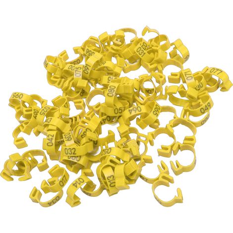 Lot de 100 bagues pour pattes de volaille 20mm numérotées 001 à 100, anneaux d'identification en plastique pour poulets, canards, pigeons, oies, cailles, jaune (1/5)