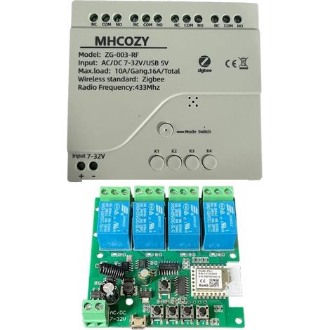 Interrupteur relais ZigBee 4 canaux, 12 V, autobloquant, avec interrupteur de minuterie intelligent, fonctionne avec Google Home (1/5)
