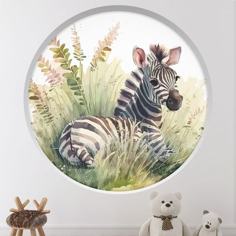 Stickers Trompe l'oeil Arche ronde Enfants - Zèbre - Diamètre 30 cm (1/4)