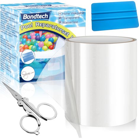 Kit de réparation de piscine - Imperméable - Kit de réparation de matelas pneumatique - Répare une variété d'objets gonflables - Film de piscine, kayaks, bateau gonflable (10 cm x 150 cm) (1/5)