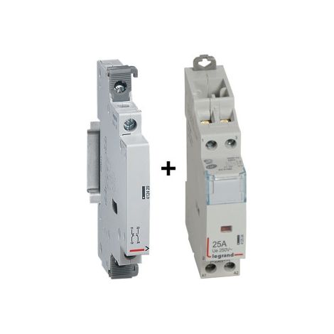Legrand - Contacteur de puissance 2P bobine 230V - 25A - 2O + auxiliaire - Ru00e9f. : 412524 + 412429