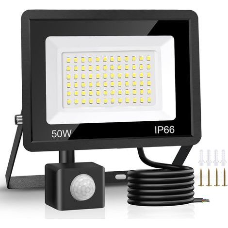 x 50-W-LED-Flutlicht für den Außenbereich, PIR-Bewegungsmelder, 4500 Lumen, IP66 wasserdicht, 2 m Kabel für den Garten (1/5)