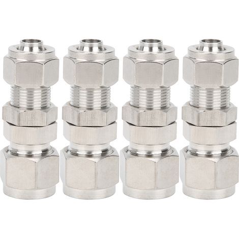 4 Pièces Raccord à Compression Ferrulé 2‑Touch Droit avec Traverse Acier Inoxydable 304 Ф10x8 (1/5)