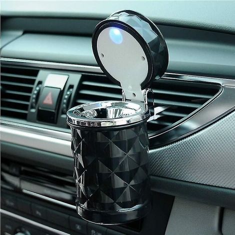 Cendrier de voiture portable à LED avec couvercle cendrier à motif diamant avec support pour voiture-noir (1/3)