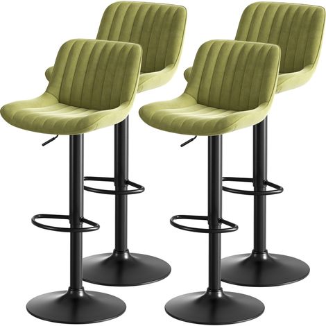 Tabouret de bar en velours vert, pivotant 360°, réglable en hauteur, lot de 4 (1/5)
