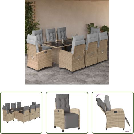 Gartenstuhl - 9-tlg. Garten-Essgruppe mit Kissen Beigemischung Poly Rattan (1/5)