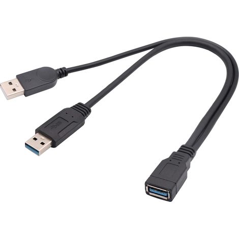 Répartiteur Câble USB 3.0 A Femelle vers Double USB 3.0 A Mâle+USB 2.0 A Mâle Charge Supplémentaire et Transfert de Données Double USB Y Répartiteur Câble(30cm/12Pouces-F/Dual M) (1/5)
