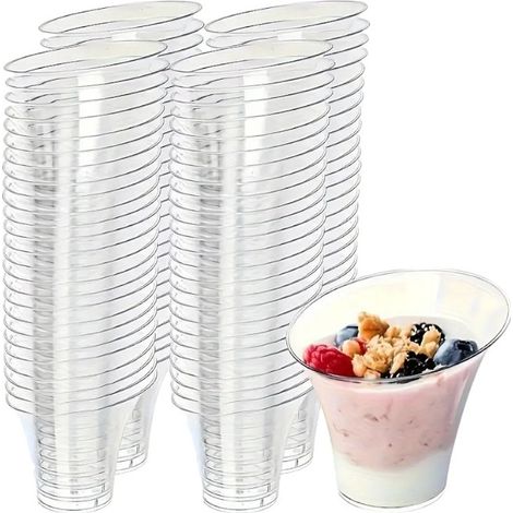 Vasitos de plástico para postre, vaso con forma de cuerno diagonal, 170 ml/25 unidades (1/3)