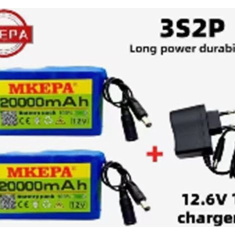 18650 Lithium Battery 3S2P 12V 20000mAh Rechargeable Battery Pack with BMS + Charger (1/2)