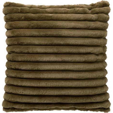 HAZEL - Coussin décoratif 50x50 cm - Fausse fourrure rayée unie - Vert olive militaire - Coussin intérieur inclus - Coussins de luxe pour salon et canapé (1/5)