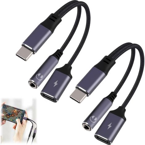 2 PCS Adaptateur USB C Jack 3.5mm avec Charge Rapide PD, Adaptateur USB-C 2-en-1 vers 3,5mm et Charge, Haute résolution, Permet d’écouter de la Musique et Charger simultanément (1/5)