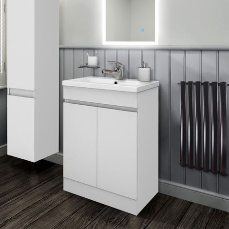 600mm White Vanity unit with Basin Sink Bathroom Furniture Freestanding 2 Doors
