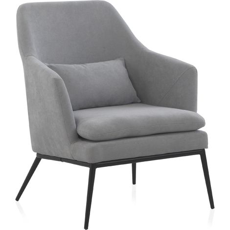 Fauteuil bleu clair capitonné avec coussin et pieds en métal (1/5)