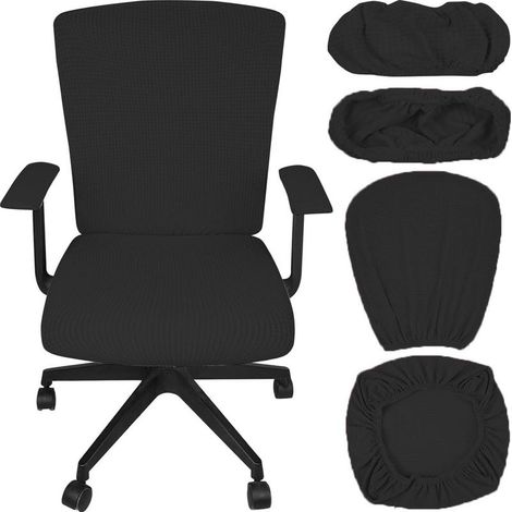 Ensemble 1 pièce noir dossier 4646cm + coussin d'assise 4848cm + housse d'accoudoir 207cm, housse de chaise de bureau pivotante élastique (1/5)