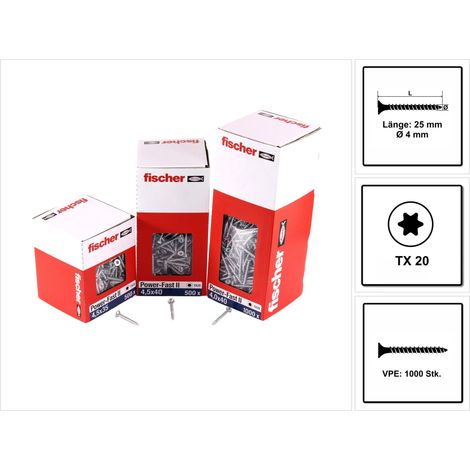 fischer Power-Fast II 4,0x25 SK blvz VG TX 200 1000 Stk