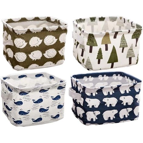 Panier De Rangement Pliable - Panier En Toile Avec Poignée - Pour Chambre D Enfant Cuisine Salle De Bain - Lot De 4 (1/5)
