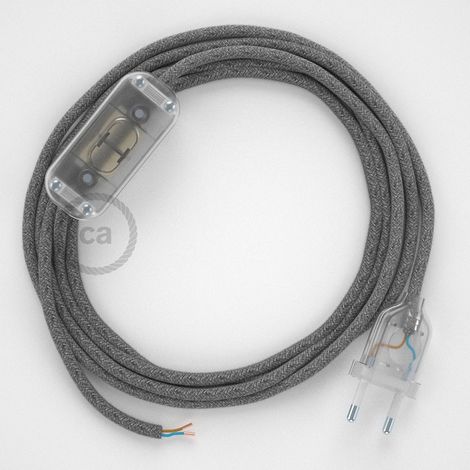 Creative-Cables Câblage pour lampe – (Câble lin 2x0,75 mm², 1,8 m, gris RN02, fiche EU et interrupteur transparents) – Conforme aux standards de sécurité (1/5)