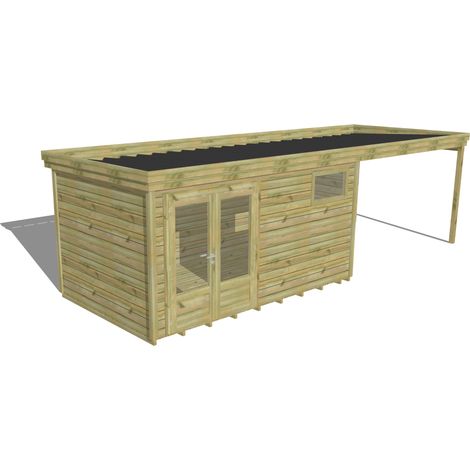ABRI DE JARDIN bois Pin autoclave 27mm - 7,84x2,64m / 20,7m2 - Bac acier - Plancher bois