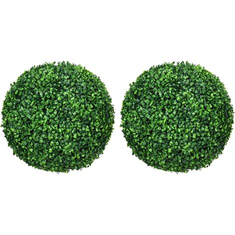 Plantes artificielles lot de 2, boules de buis UV pour décoration intérieur/extérieur, couleur verte 40cm (1/5)
