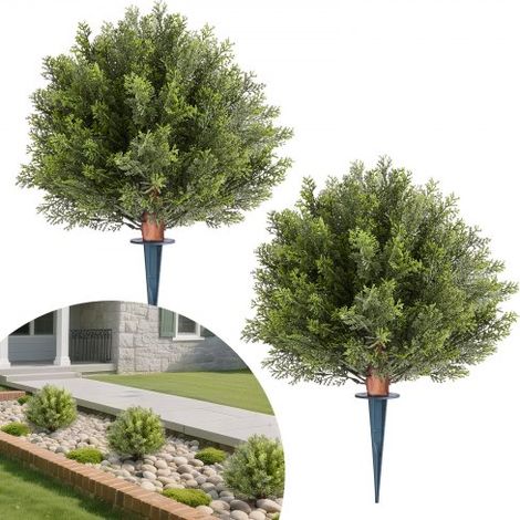 Künstliche Formschnitt-Zypressen mit Erdspieß, 2er-Set 406 mm Kunstpflanze, Dekopflanze, für Dekoration, Veranda, Außen- & Innenbereich, Terrasse, Garten, Balkon, Hinterhof (1/5)