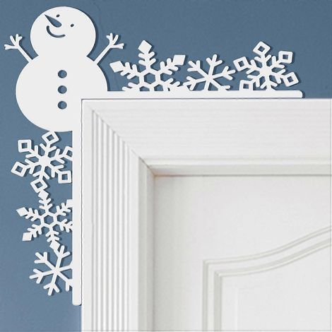 Weihnachts-Türdekoration mit weißem Schneemann, Türeckendekoration mit Winterschneeflocke, 20 x 20 cm (1/5)