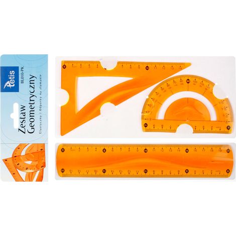 Ensemble géométrique avec règle de 20 cm. Orange.