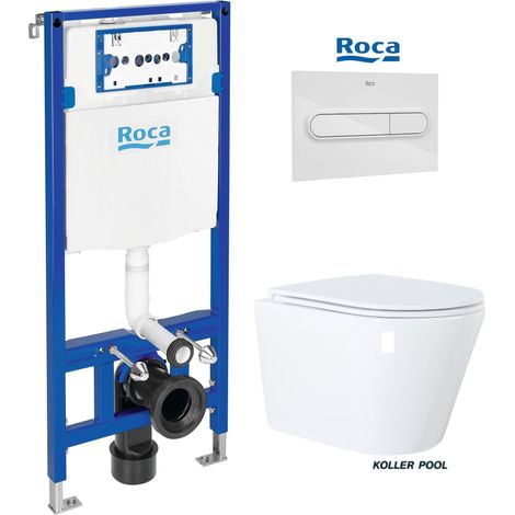 Bâti-support ROCA Duplo One pack réservoir encastrable et plaque PL1 Blanc Brillant avec WC suspendu ORION Blanc Brillant 51,5 cm Vortex par KP (1/5)