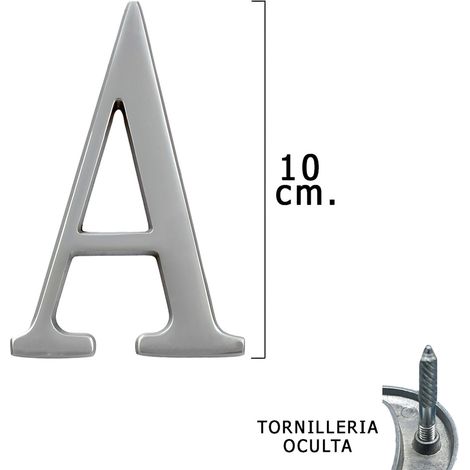 Metallbuchstabe "A" Mattsilber 10 cm. mit versteckten Schrauben (Blister 1 Stück)