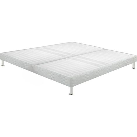 Sommier tapissier + jeu de pieds 70+70x190 Omega blanc 18 lattes (1/5)