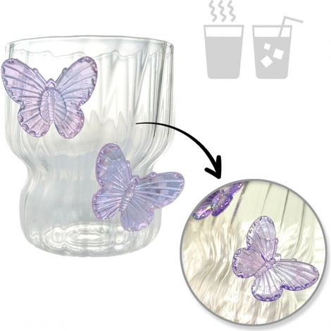 Gerilltes Glas mit gewellten Wänden, BUTTERFLIES lila 260 ml 1 Stück SZK162