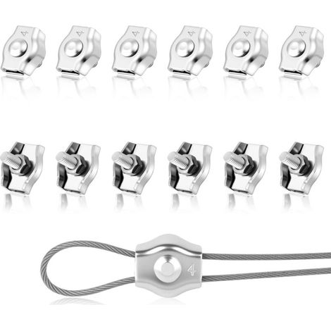 12PCS M2 Clips Serre Cable, Serre-Câbles en Acier Inoxydable M2 Pince, Pince Câble Métallique, pour Fixe 2mm Câble Métalliques, Cordes à Linge, Voiles de Soleil (1/5)