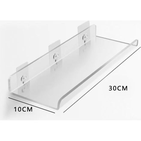(U 30 x 10 cm - Installation par perçage) Étagère murale en acrylique transparent perforé, idéale pour salle de bain, toilettes et cuisine. Autocollants résistants et épais. (1/5)