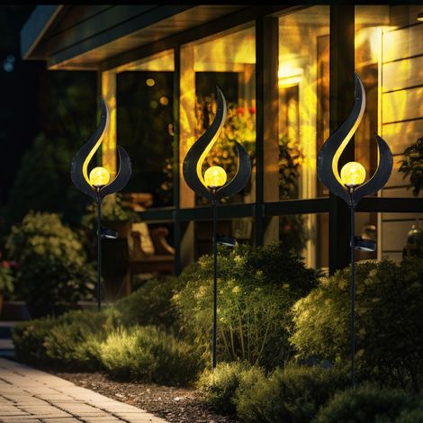 LED Solarleuchte Erdspieß Gartenstecker Außenleuchte Steckleuchte, Metall Glas bronzefarben klar, 3000K warmweiß, H 90cm, 3er Set