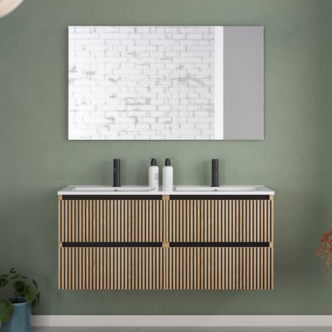 Meuble de salle de bain 120cm double vasque - 4 tiroirs - roble era (chêne clair) - VENERIA