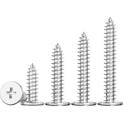 20 Pièces Mince Vis Autotaraudeuse à Tête Plate Phillips, M2 x 10 mm Vis à Bois en Acier Inoxydable (1/5)