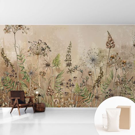 Papier peint avec colle pour décoration moderne de salon chambre à coucher cuisine et bureau Facile Fleurs rustiques 416x254 cm (1/5)
