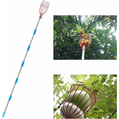 Recolector de frutas, recolector de frutas de 9 pies con canasta telescópica de aluminio liviana, agarrador de frutas fácil de ensamblar (1/5)
