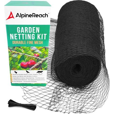2m x 15m Filet de Jardin - Filet Anti-Oiseaux Noir - Protèger Les Plantes, Les Fruits, Les Arbres des Animaux - Filet en Maille Tissée Très Résistant, Réutilisable et Colliers de Serrage (1/5)