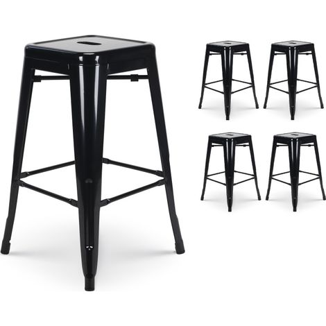 Juego de 4 taburetes de metal negro brillante de estilo industrial - Sin respaldo - Altura 66 cm (1/5)