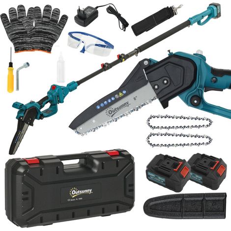 Mini tronçonneuse à batterie 8 pouces 6000mAh 580W élagueuse sans fil pour branches et jardin perche télescopique bleu (1/4)