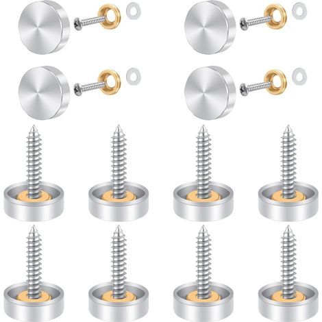 12 Pcs Vis à Miroir, 16mm en Acier Inoxydable Miroir Décoratif Vis Couvercle Cap Clous avec Rondelles pour Tables à Miroir Plaques de Bain Armoires Panneaux en Verre (1/5)