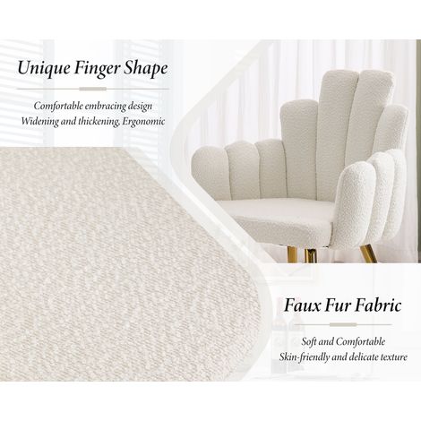 Wahson Lot de 2 chaises de salle à manger en fausse fourrure – Dossier ergonomique – Pieds en métal doré – Confort optimal – Blanc